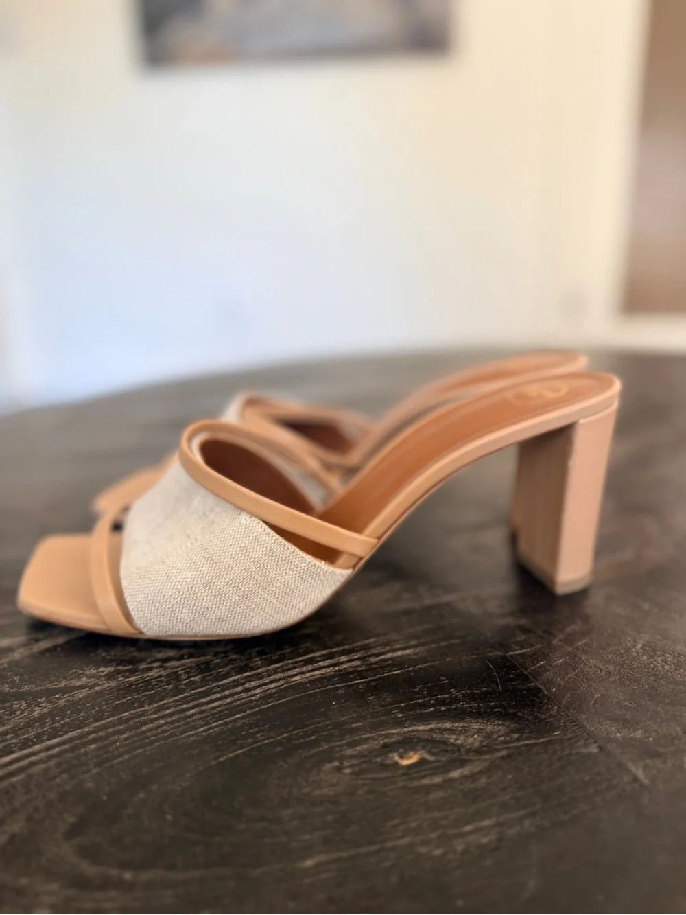 Malone Souliers Demi Linen & Tan Block Heel Mule Slide 42